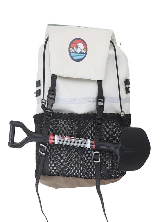 RCJUMPANT Rc Simulation Backpack Shovel Storage Bag Luggage Bag Handbag Decoration for 1/8 1/10 RC Crawler Car Axial SCX10 TRX4 D90-RC Crawler Car Accessories (Backpack with Shovel-White) - Image 1